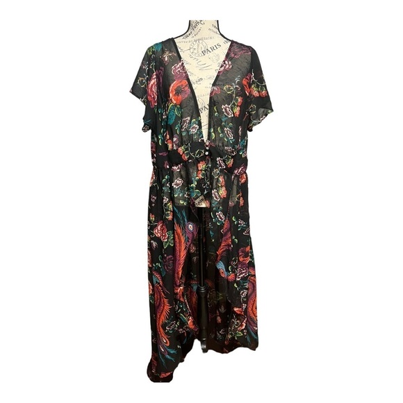 TRUTH Floral Chiffon Ruffled Hi/Lo Button 2X Top Black Multi-Color Lightweight - Picture 5 of 13